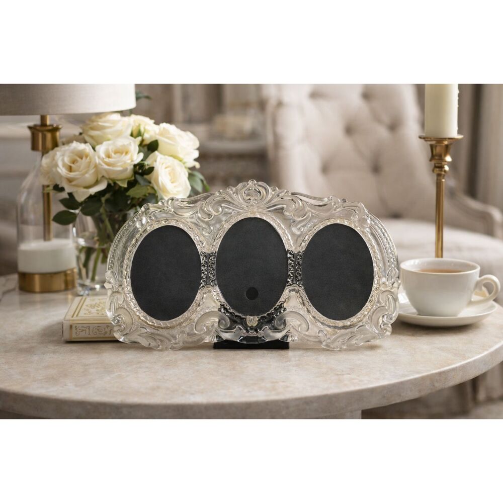 Vintage Ornate Triple Oval Picture Frame – Clear Scrollwork Decor